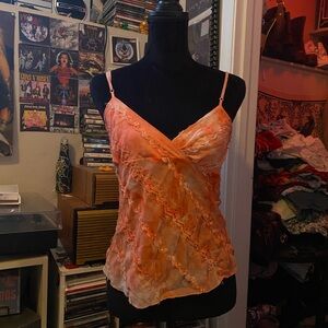 Y2K Women's Orange and Pink Lace Top